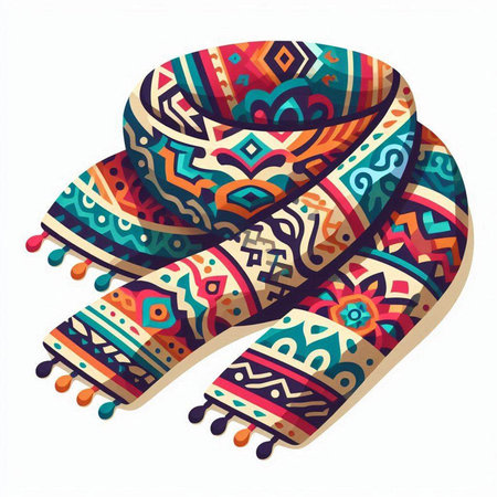 Colorful hand drawn scarf isolated on white background. Vector illustration.のイラスト素材
