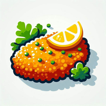 Vector illustration of cutlet with lemon and parsley on white backgroundのイラスト素材