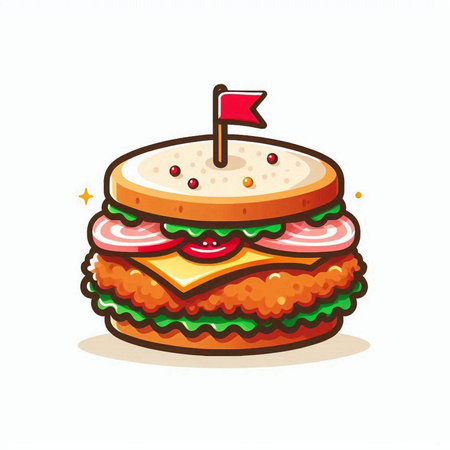 Hamburger with flag on white background. Vector cartoon illustration.のイラスト素材