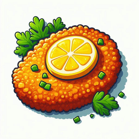Illustration of a lemon slice with parsley on a white backgroundのイラスト素材