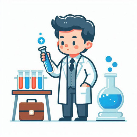 Scientist working in laboratory. Vector illustration in flat cartoon style.のイラスト素材