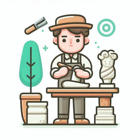 Man sitting at table and smoking cigarette. Vector flat cartoon illustration.のイラスト素材