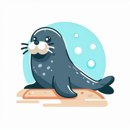 Cute seal on the beach. Vector illustration in cartoon style.のイラスト素材