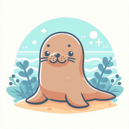 Cute seal in the sea. Vector illustration in cartoon style.のイラスト素材