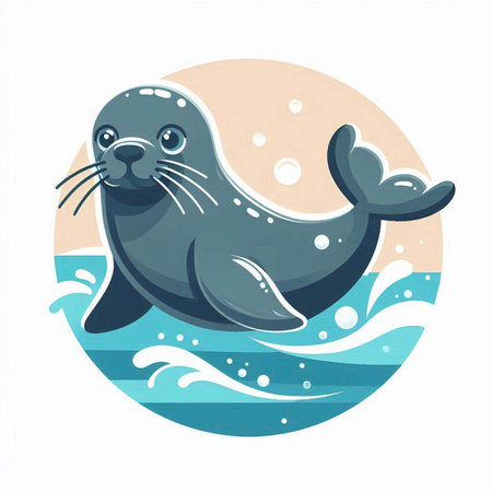 Cute seal in the sea. Vector illustration of a seal.のイラスト素材