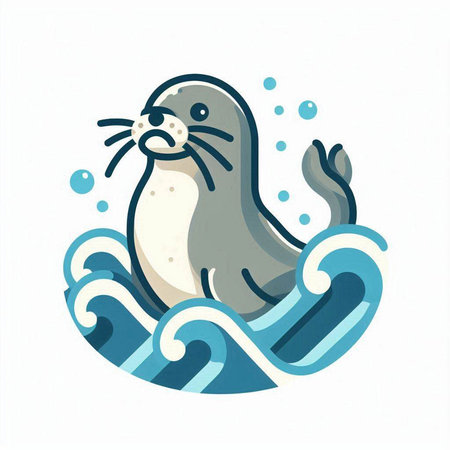 Cute seal on the wave. Vector illustration in cartoon style.のイラスト素材