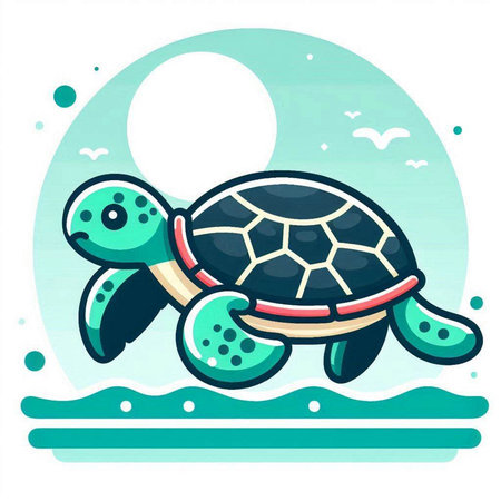 Cute cartoon sea turtle swimming in the ocean. Vector illustration.のイラスト素材