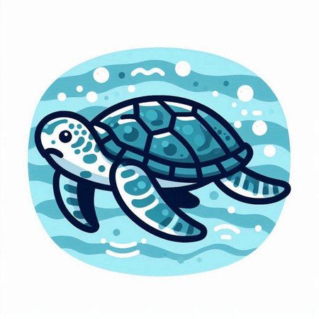 Cute cartoon sea turtle swimming in the sea. Vector illustration.のイラスト素材