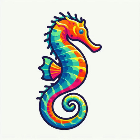 Colorful seahorse isolated on white background. Vector illustration.のイラスト素材