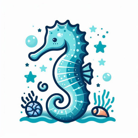 Seahorse in the sea. Vector illustration on white background.のイラスト素材