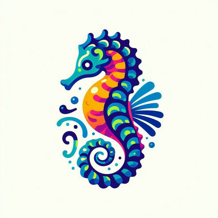Hand drawn seahorse illustration. Colorful sea horse icon.のイラスト素材