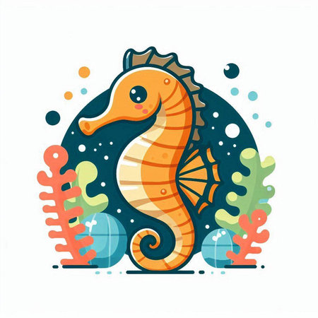Seahorse. Sea life. Vector illustration in flat style.のイラスト素材