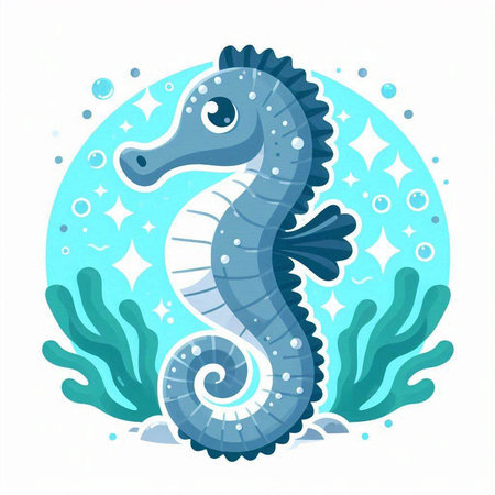 Sea horse on a white background. Vector illustration in a flat style.のイラスト素材