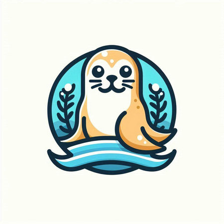 Cute seal on the waves. Vector illustration in cartoon style.のイラスト素材