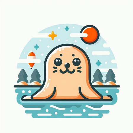 Cute sea ghost on the beach. Vector illustration in flat styleのイラスト素材