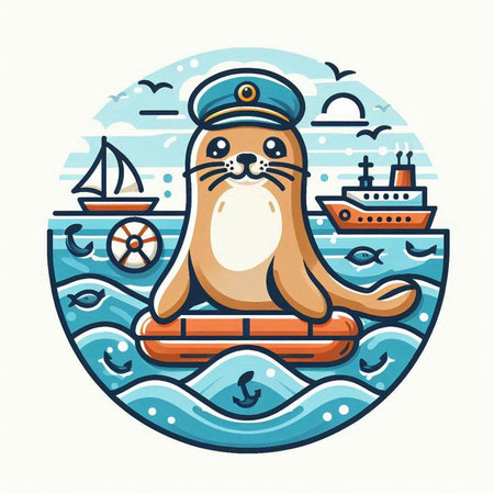 Cute seal on the sea. Vector illustration in cartoon style.のイラスト素材