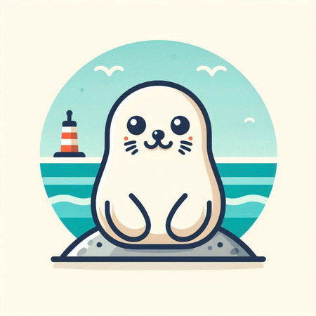 Cute seal on the beach. Vector illustration in flat style.のイラスト素材