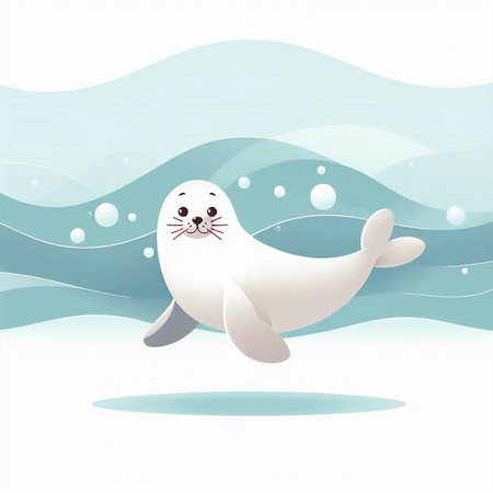 Baby seal on the wave background. New Year card. Vector illustration.のイラスト素材