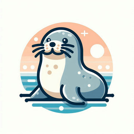 Cute seal on the background of the sea. Vector illustration.のイラスト素材