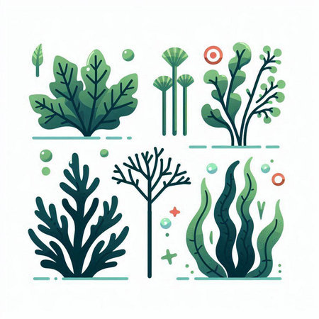 Set of underwater plants and seaweeds. Vector illustration in flat style.のイラスト素材