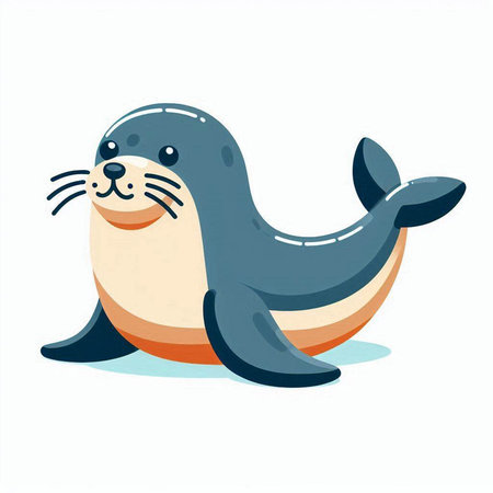 Cute cartoon sea seal isolated on white background. Vector illustration.のイラスト素材