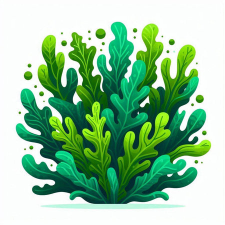 Green seaweed isolated on white background. Vector illustration in cartoon style.のイラスト素材
