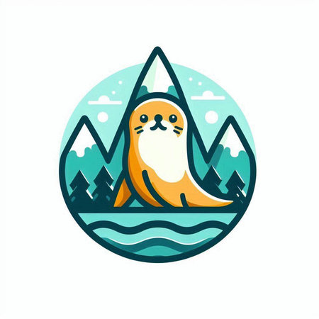 Cute seal on the background of the forest. Vector illustration.のイラスト素材
