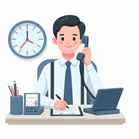 Businessman talking on the phone in the office. Vector illustration.のイラスト素材