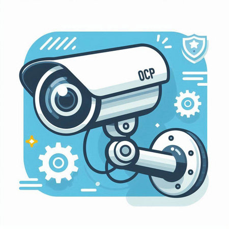 Illustration of cctv security camera on blue background - vectorのイラスト素材
