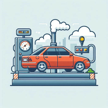 Vector illustration of a car at the gas station. Auto service.のイラスト素材