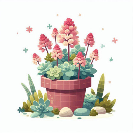 Flowerpot with succulents. Vector illustration in cartoon style.のイラスト素材