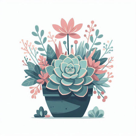 Succulents in a pot. Hand drawn vector illustration.のイラスト素材