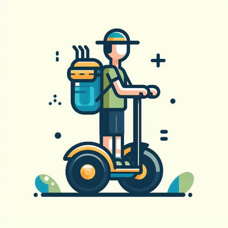 Man riding electric scooter. Vector illustration in trendy flat style.のイラスト素材
