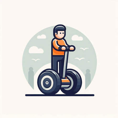 Vector illustration of a boy riding an electric scooter in the parkのイラスト素材
