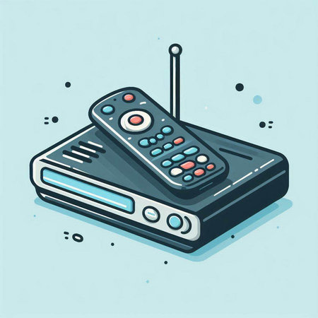 Vector illustration of a mobile phone with remote control on blue background.のイラスト素材