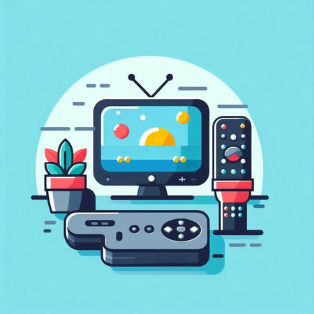 Retro video game flat design concept vector illustration. Video game player with remote control.のイラスト素材