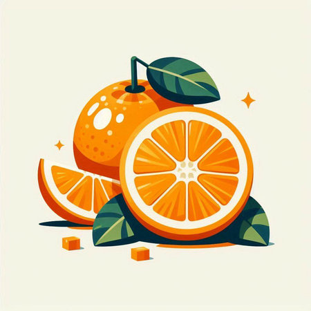 Orange fruit on white background. Vector illustration in flat cartoon style.のイラスト素材