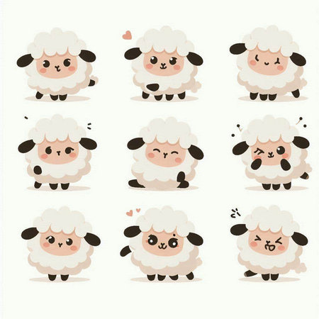 Cute cartoon sheep set. Vector illustration of a cute sheep.のイラスト素材