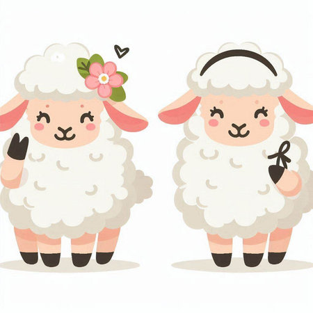 Sheep with flower in her hair. Vector illustration isolated on white background.のイラスト素材