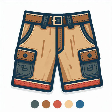 Jeans shorts icon. Vector illustration of jeans shorts with pockets.のイラスト素材