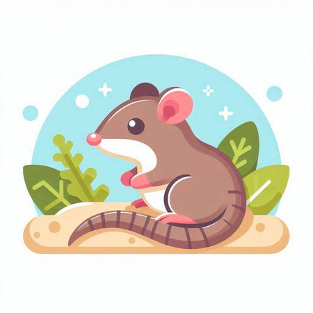 Cute cartoon mouse on the sand. Vector illustration in flat style.のイラスト素材
