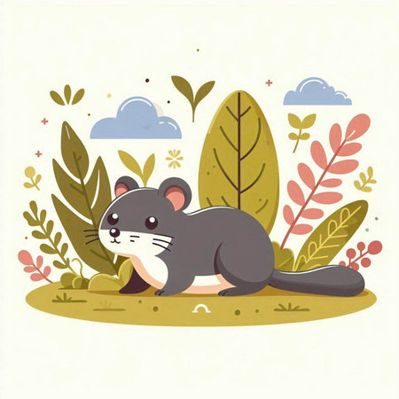 Cute hamster in the forest. Vector illustration of a rodent.のイラスト素材
