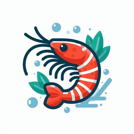 Shrimp icon. Seafood vector illustration. Seafood symbol.のイラスト素材