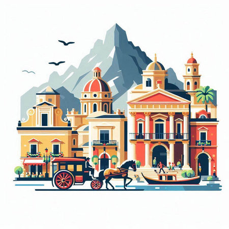 Vector illustration of the famous old town of Kotor, Montenegroのイラスト素材