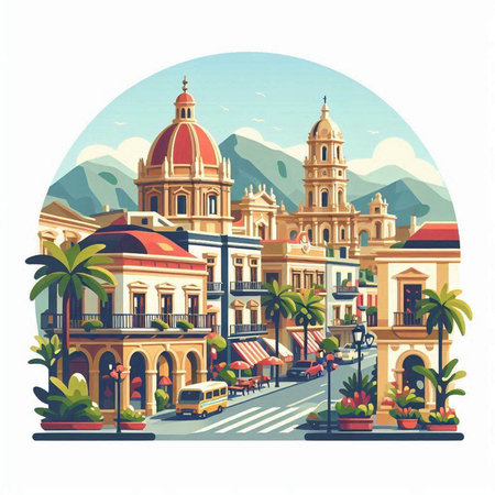 Cityscape of Antalya, Turkey. Vector illustration in flat styleのイラスト素材