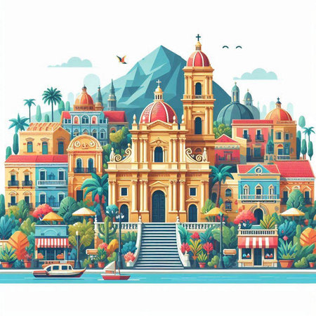 Cartoon illustration of the famous San Francisco city, California, USAのイラスト素材