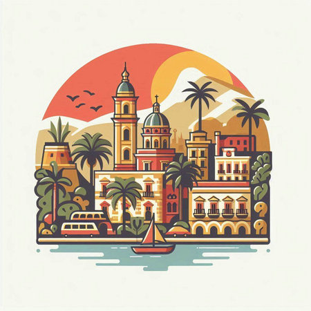 Havana, Cuba city skyline in flat style. Vector illustration.のイラスト素材