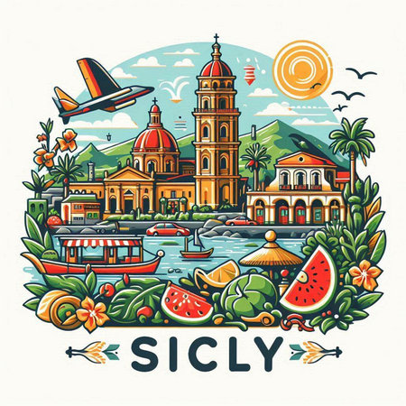 Sicily. Italy. Travel and tourism. Vector illustration.のイラスト素材