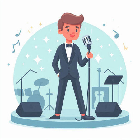 Singer in a Tuxedo with a microphone. Vector illustrationのイラスト素材