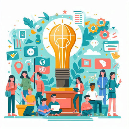 Flat design modern vector illustration concept of creative thinking, brainstorming and brainstorming. Business people working together on project.のイラスト素材
